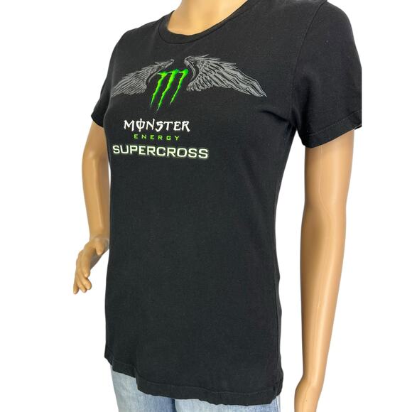 Vintage Y2K Monster Energy Supercross Shirt Black Motocross Wings Women's Size M - Picture 6 of 11